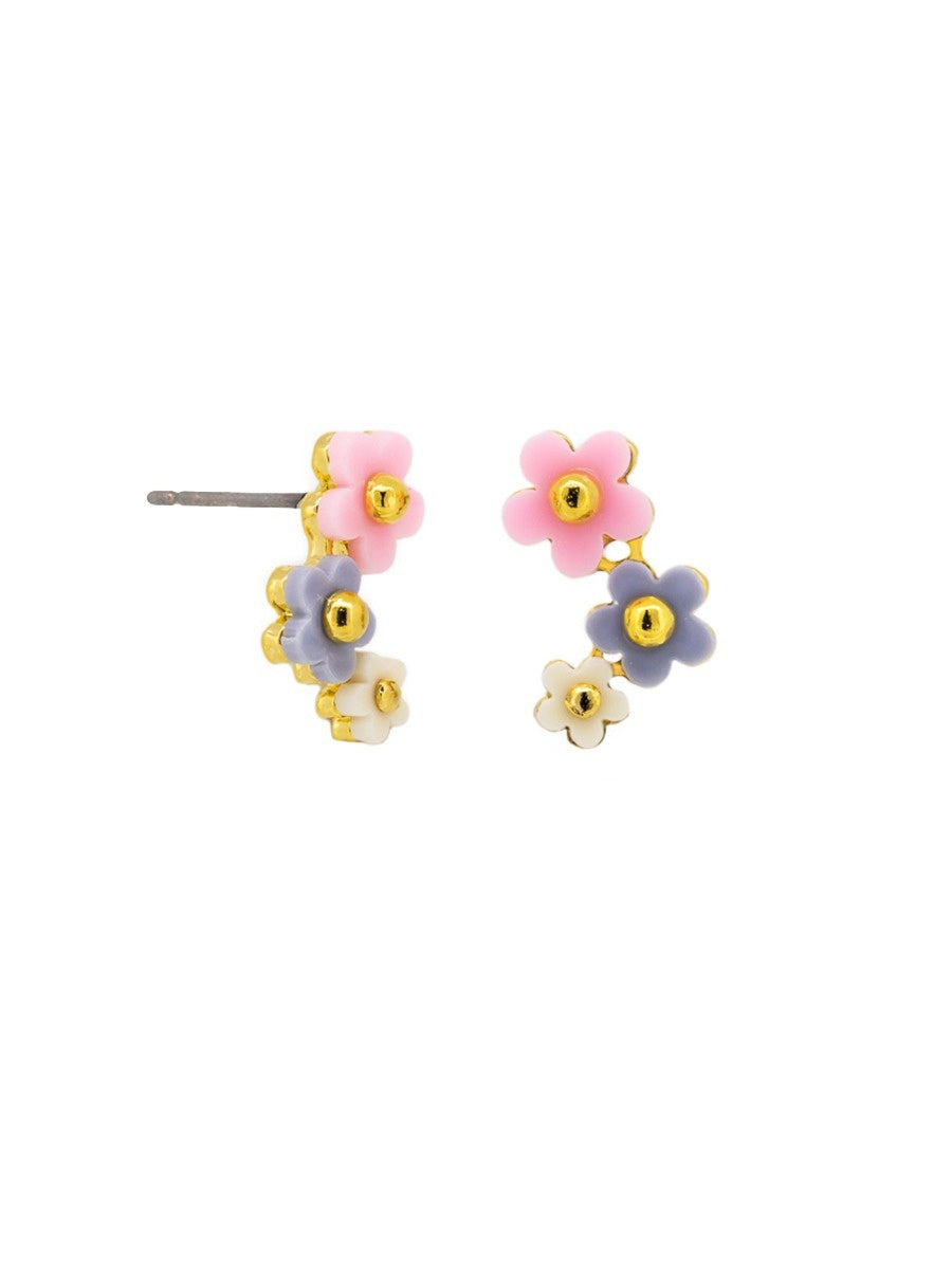 Trio Daisy Stud Earrings, Pastel - Gold