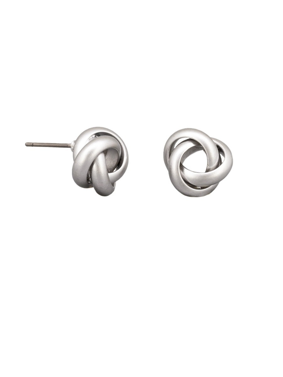 Knot Twist Stud Earrings - Silver