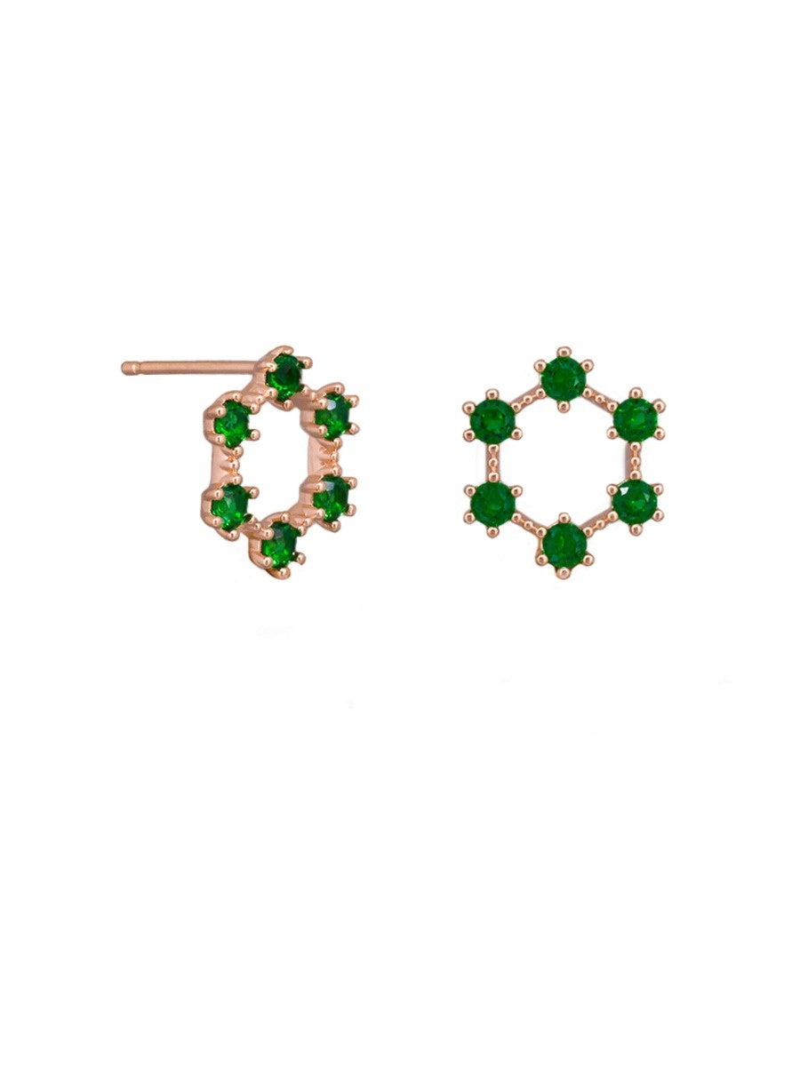 Festoon Stud Earrings, Emerald - Rose Gold