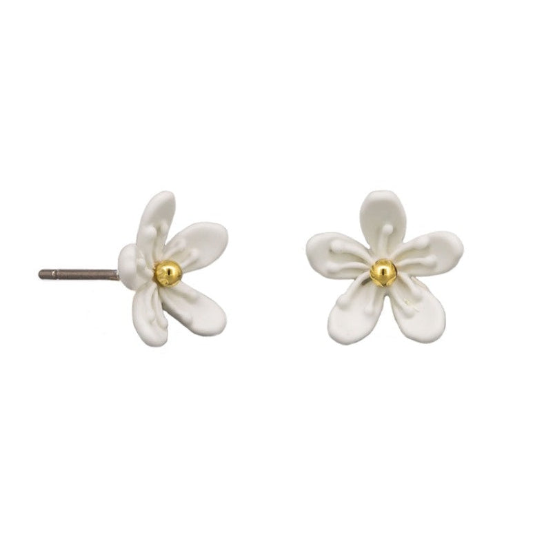 Spring Blossom Stud Earrings - Gold, White