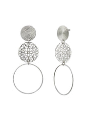 Tri Disk Filigree Drop Stud Earrings - Silver