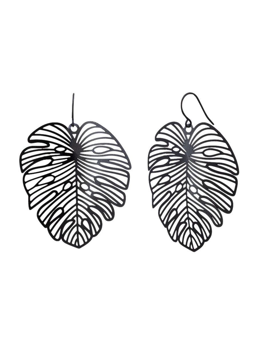 Monstera Large Drop Earrings - Black