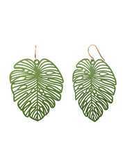 Monstera Large Drop Earrings, Green - Gold