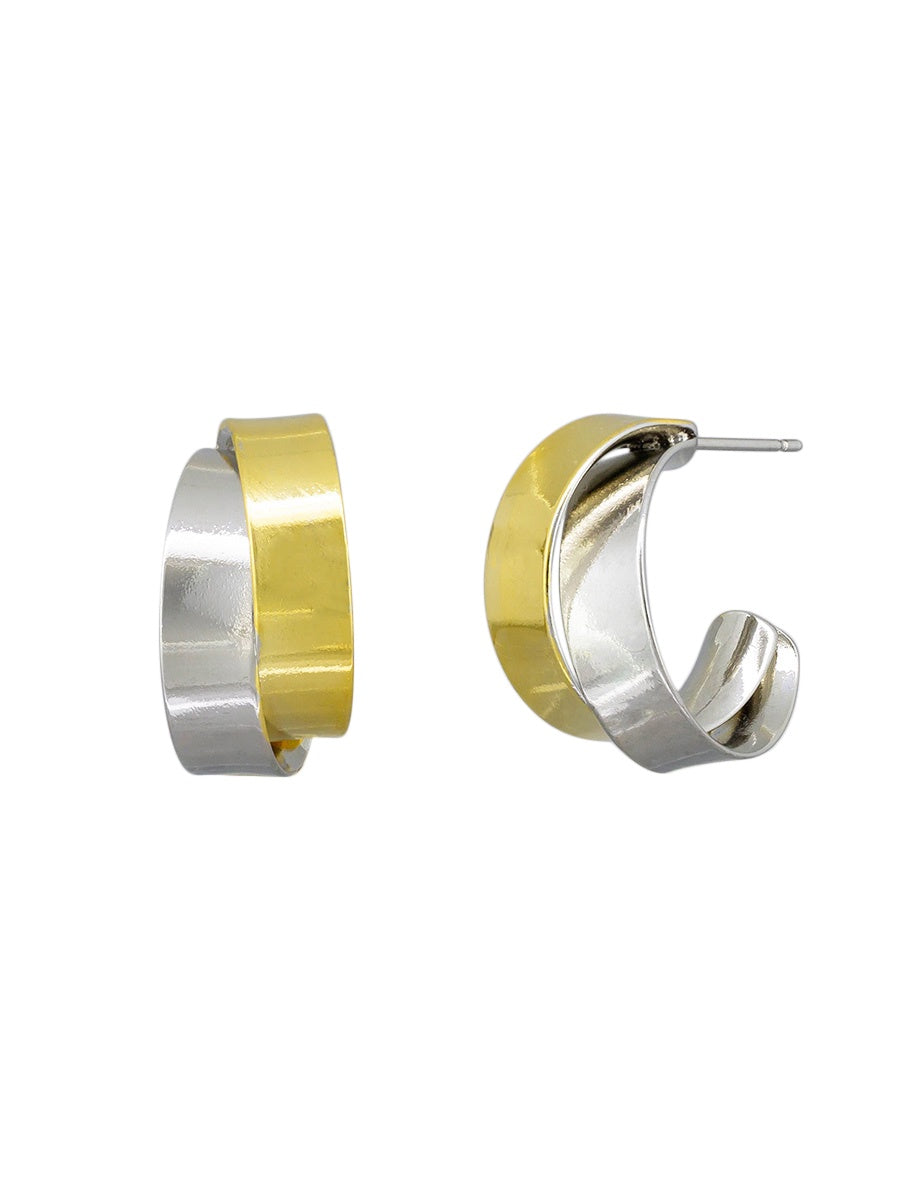 Double Half Hoop Stud Earrings - Gold & Silver