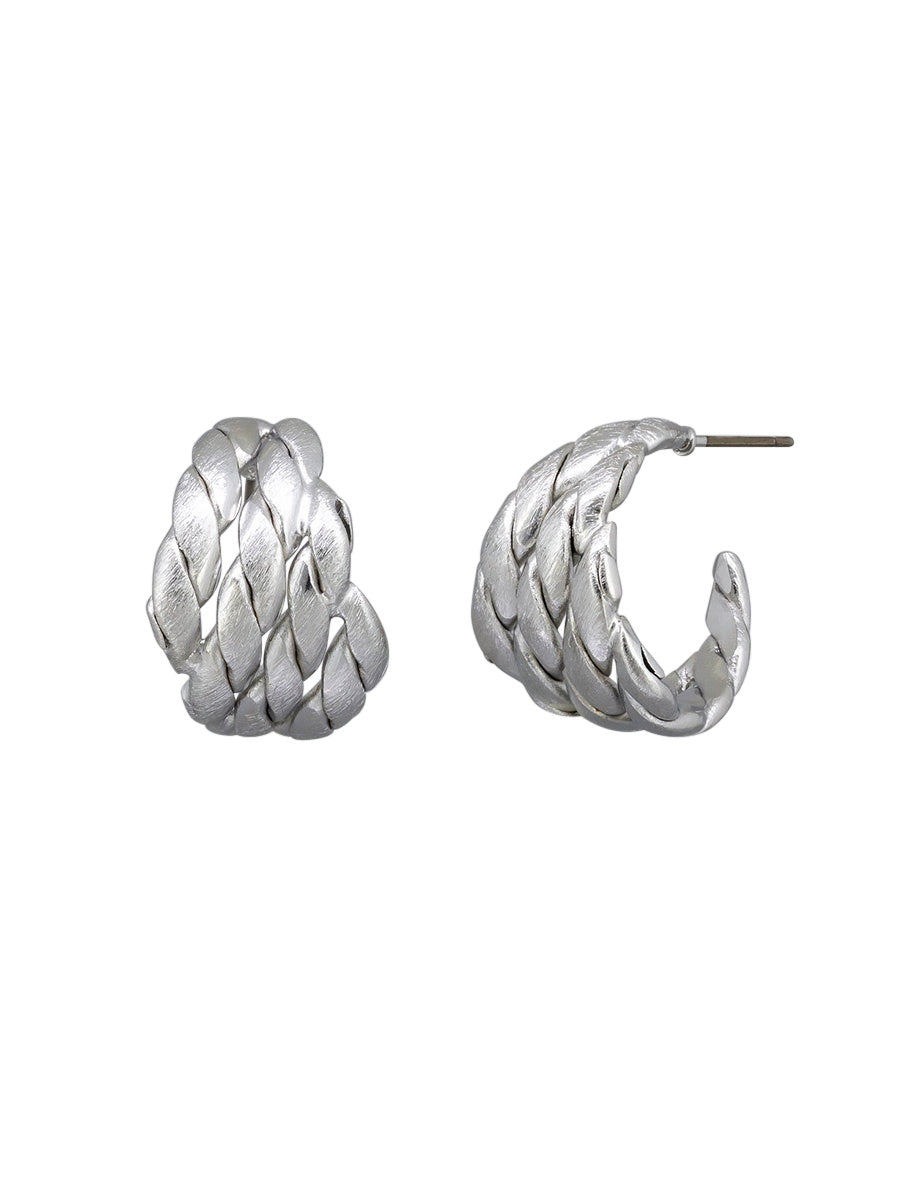 Basket Weave Stud Earrings - Silver