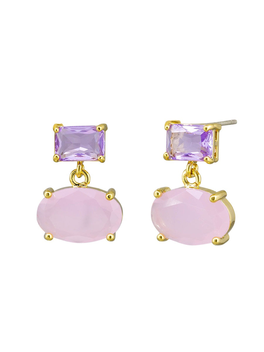 Ginny Crystal Drop Stud Earrings, Pink & Purple - Gold