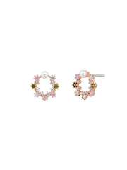 Anica Crystal and Pearl Stud Earrings - Rose Gold