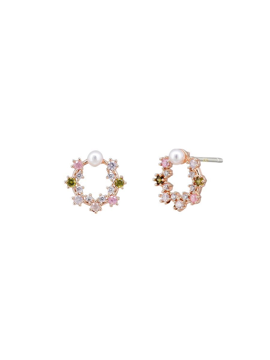 Anica Crystal and Pearl Stud Earrings - Rose Gold