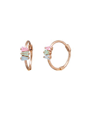 Trio Crystal Huggie Earrings - Rose Gold