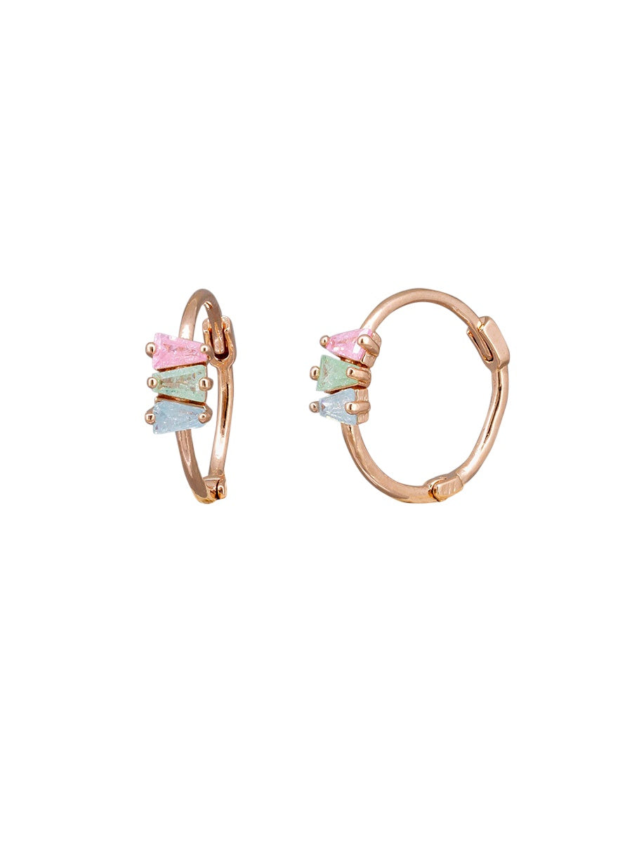 Trio Crystal Huggie Earrings - Rose Gold