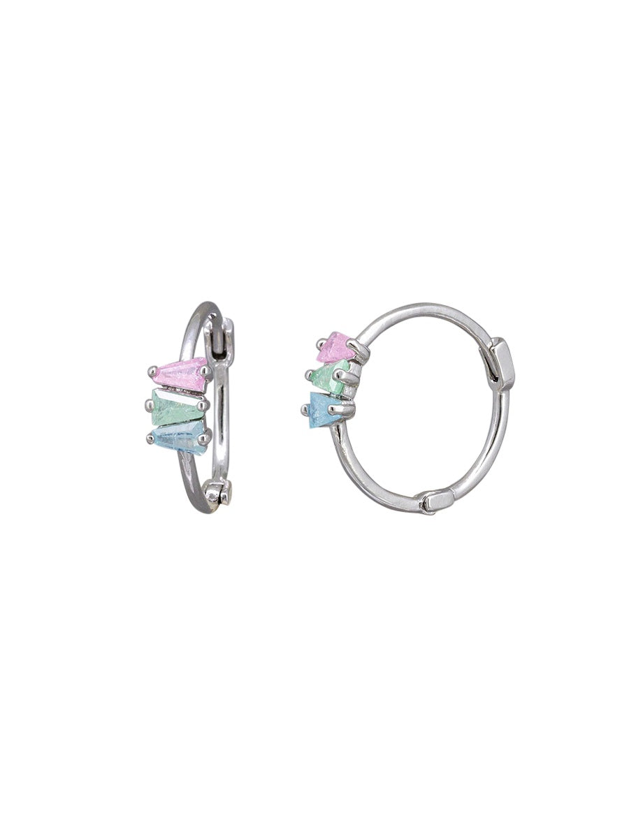 Trio Crystal Huggie Earrings - Silver