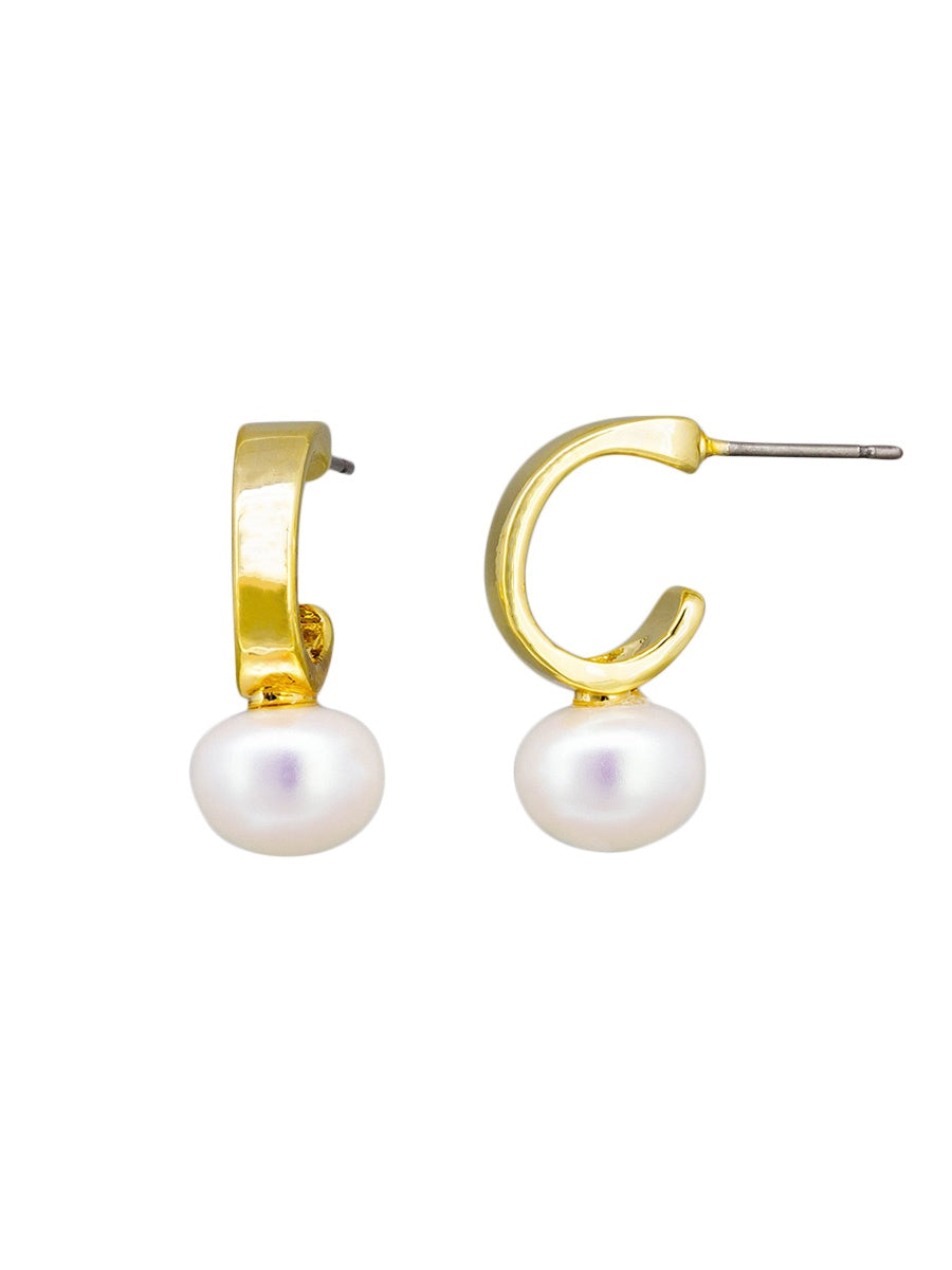 Evening Pearl Stud Earrings - Gold