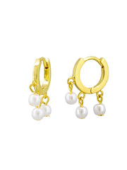 Pearl Huggie Earrings - Gold