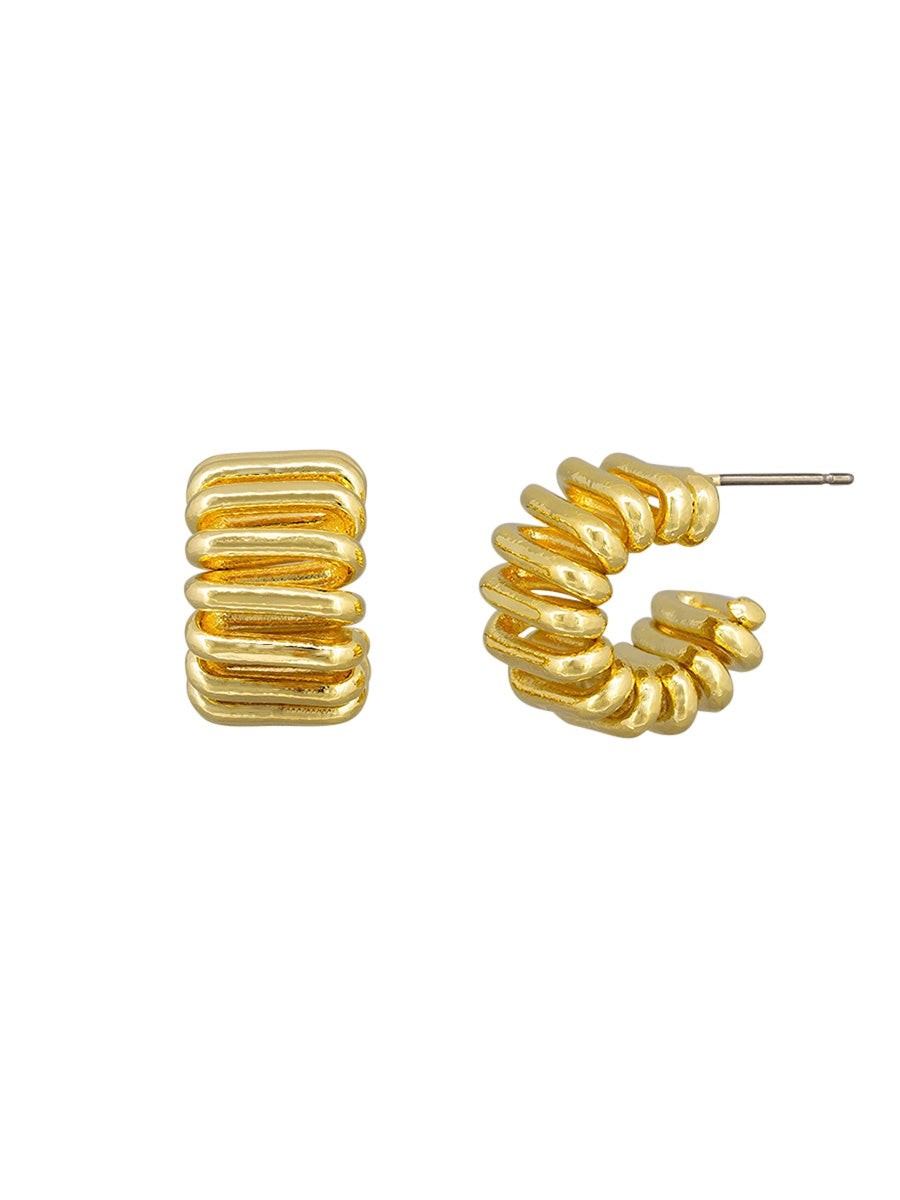 Spring Hoop Stud Earrings - Gold