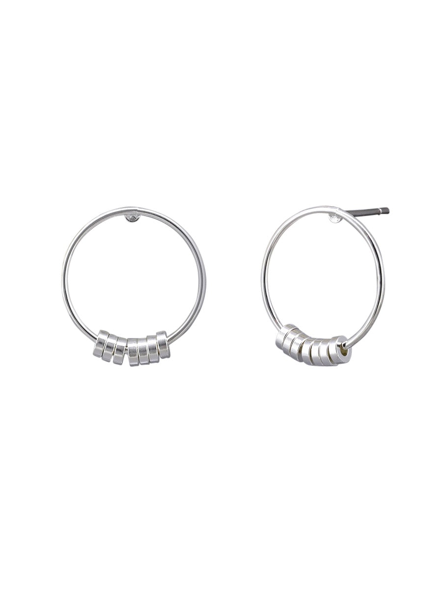 Mini Rings Hoop Stud Earrings - Silver