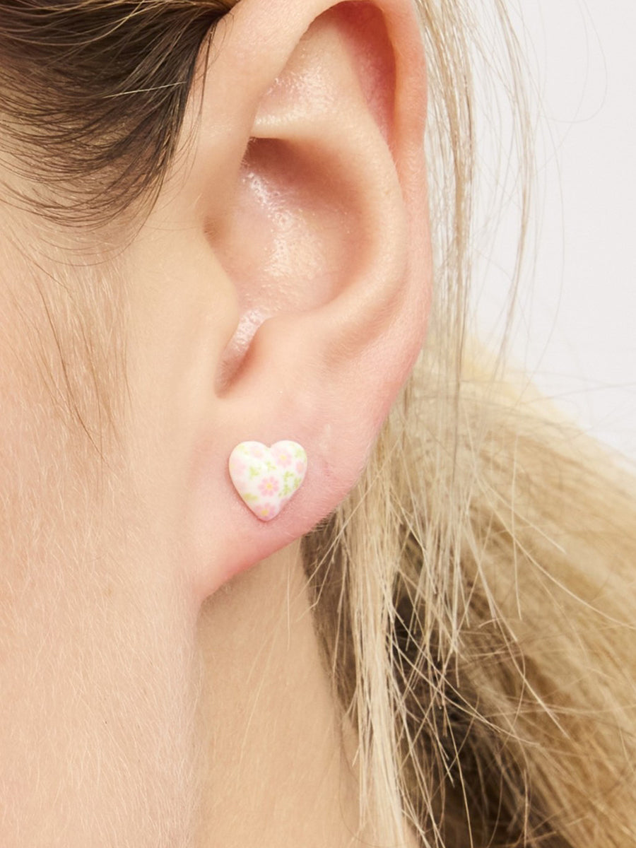 Cora Ceramic Heart Stud Earrings - Pink