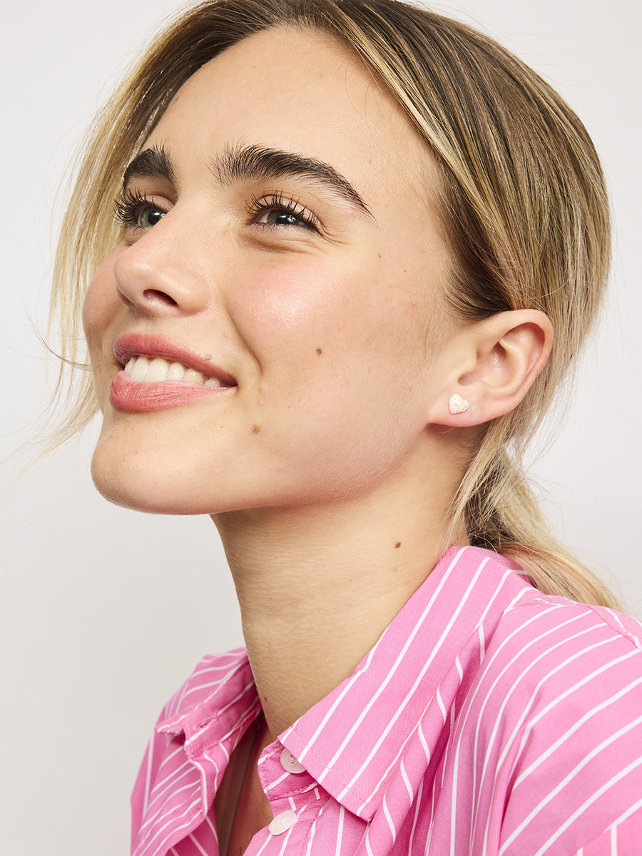 Cora Ceramic Heart Stud Earrings - Pink