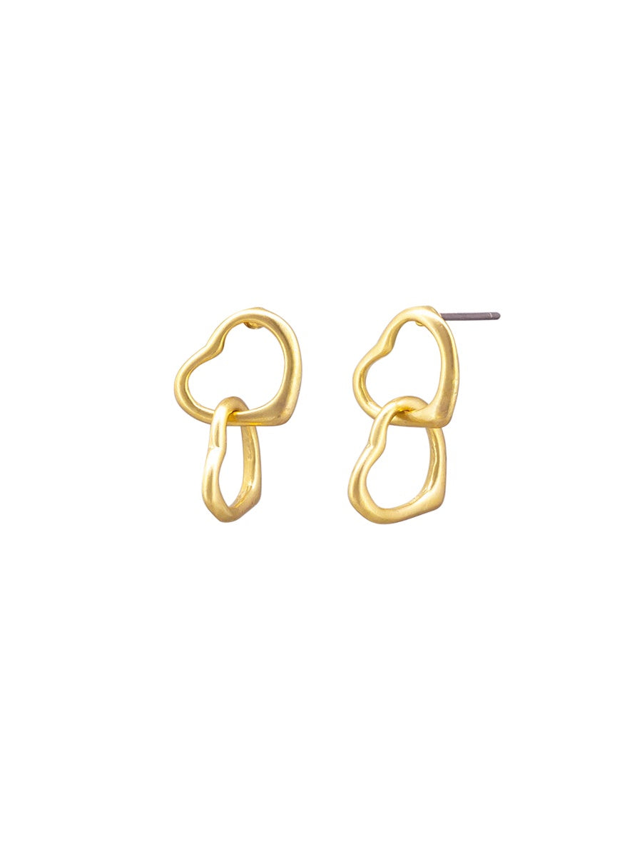 Double Link Heart Earrings - Gold