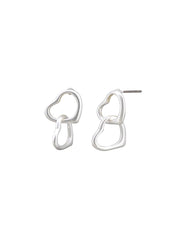 Double Link Heart Earrings - Silver