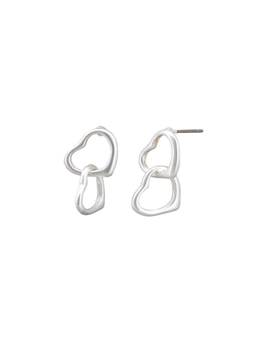 Double Link Heart Earrings - Silver
