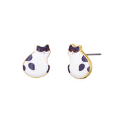Mochi Cat Stud Earrings - Black & White