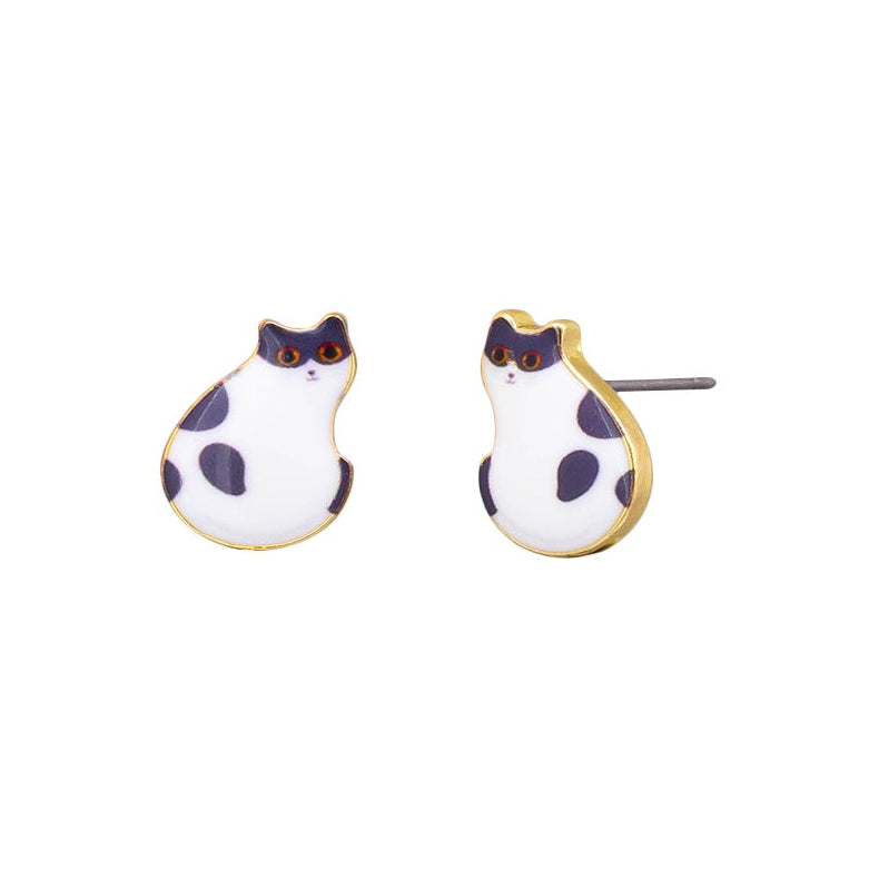 Mochi Cat Stud Earrings - Black & White