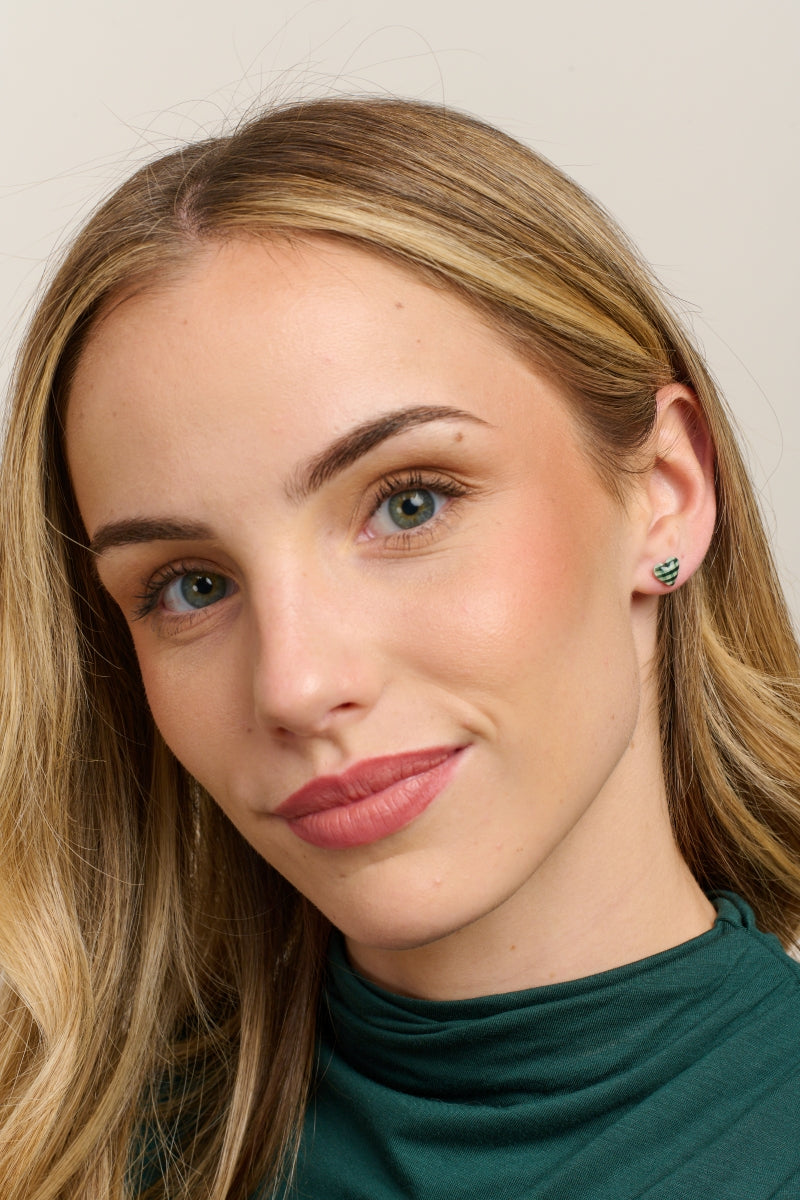 Gingham Heart Studs - Green
