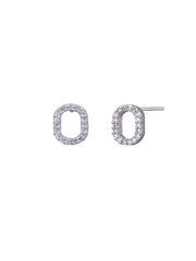 Mini Crystal Oval Earrings - Silver