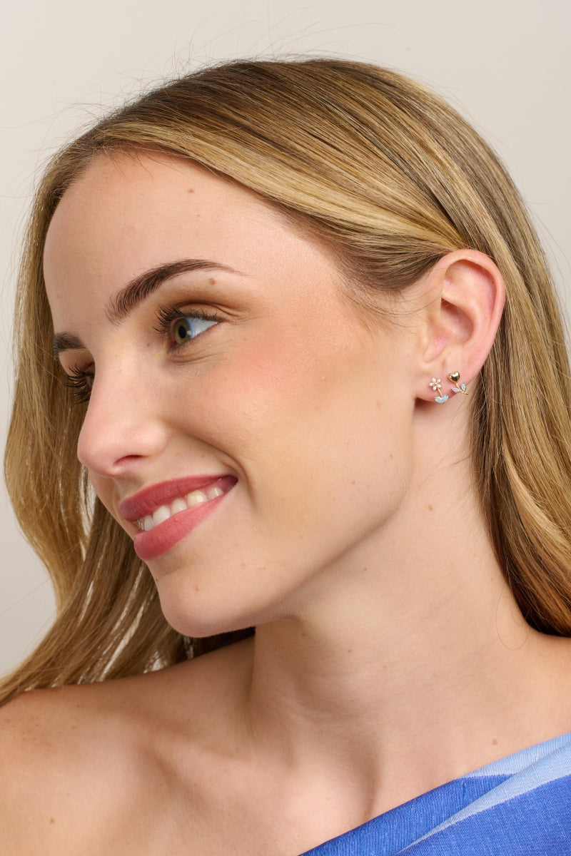 Heart Flower Earrings - Blue