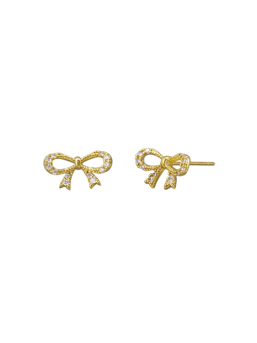Crystal Bow Earrings - Gold