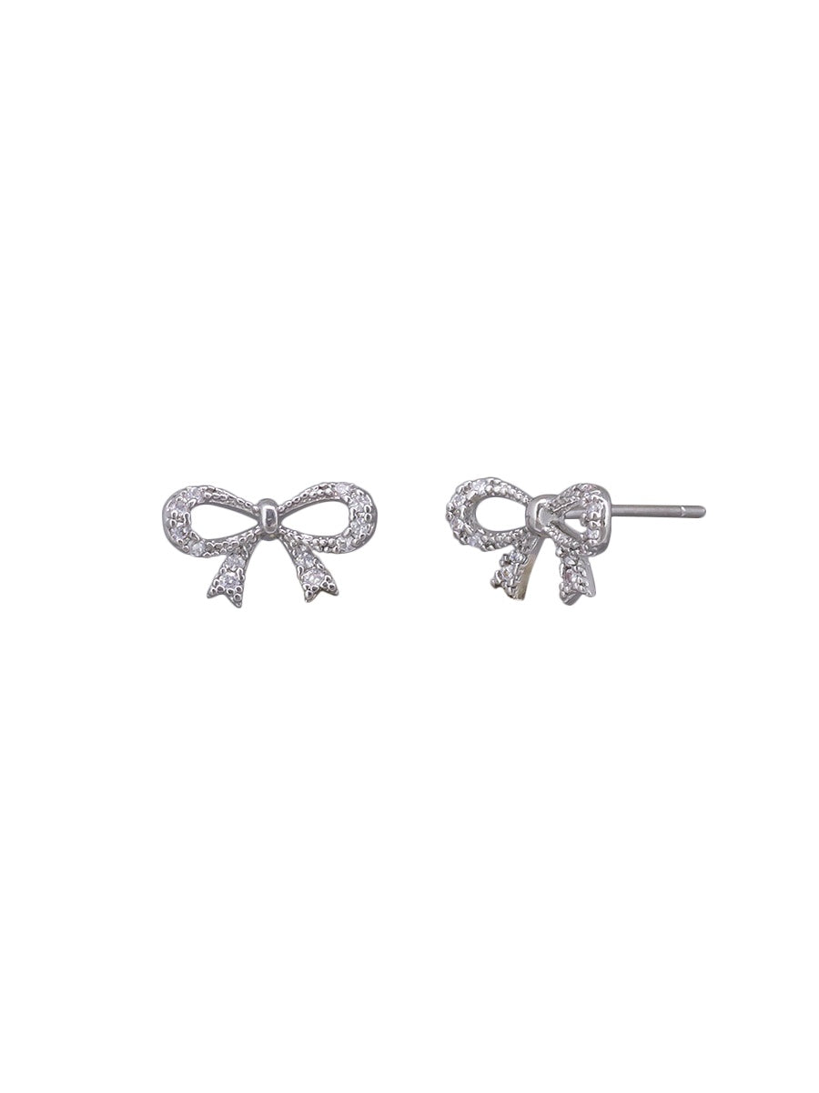 Crystal Bow Earrings - Silver