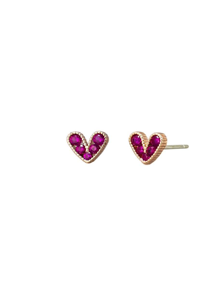 Pink Crystal Heart Earrings - Rose Gold