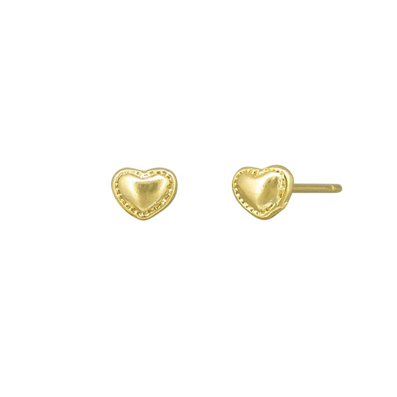 Mini Edged Heart Stud Earrings - Gold
