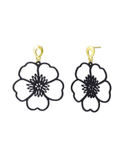 Large Hanging Pansy Earrings - Black