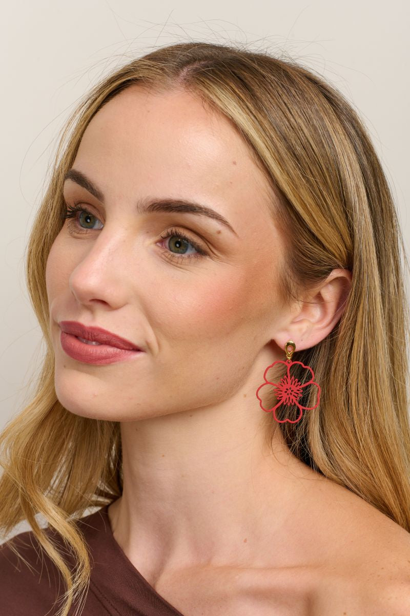 Large Hanging Pansy Earrings - Maroon