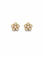 Gold & Pearl Flower Stud Earrings