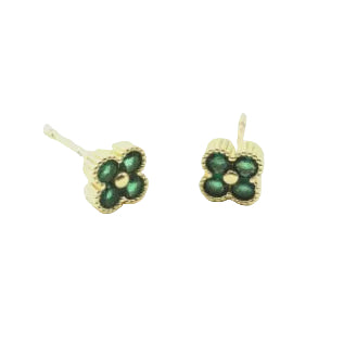 Crystal Clover Stud Earrings - Emerald