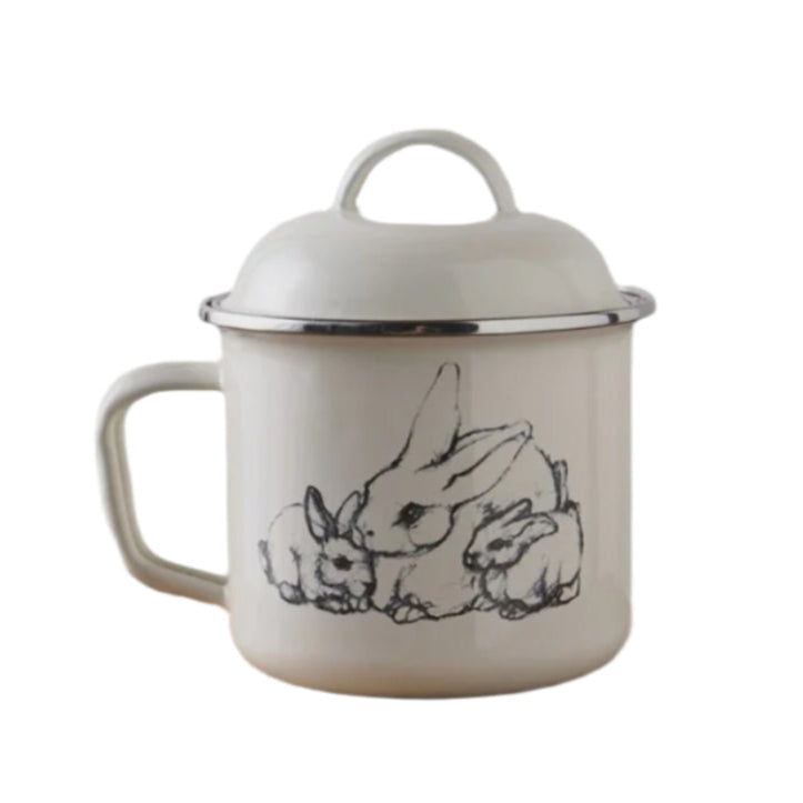 Enamel Soup Mug with Lid - Rabbit
