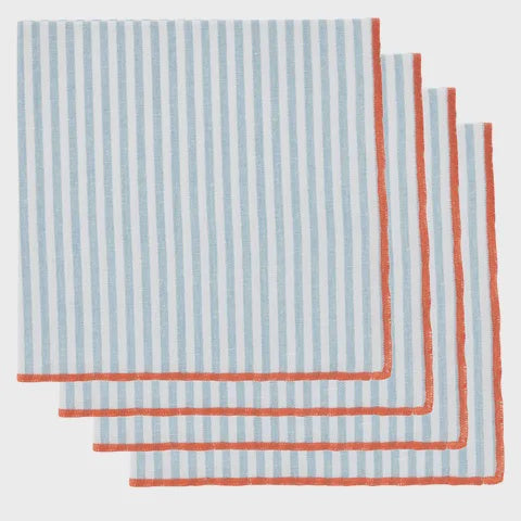 Faye Set of 4 Cotton Napkins - Sky/Red