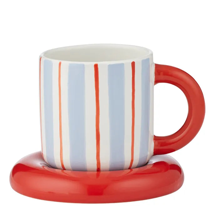 Candy Cup & Saucer - Sky & Tomato
