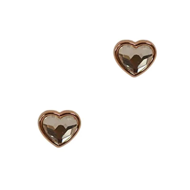 Cubic Facetted Heart Post Earrings - Rose Gold/Clear