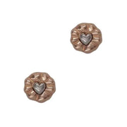 Two Tone Heart In Disc Post Earrings - Rose Gold/Silver