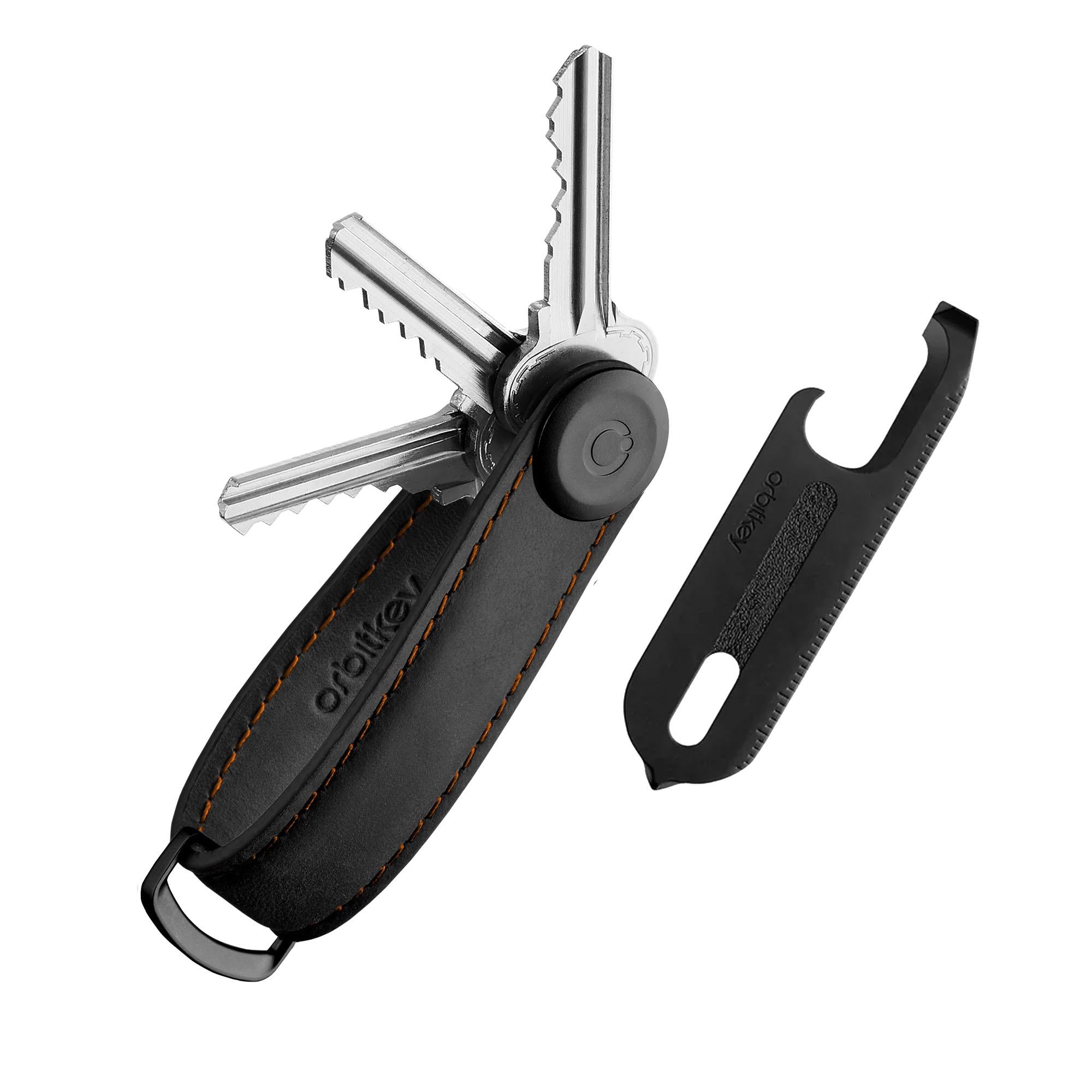 Orbitkey Set with Multitool - Crazy Horse - Black with Orange Stitching