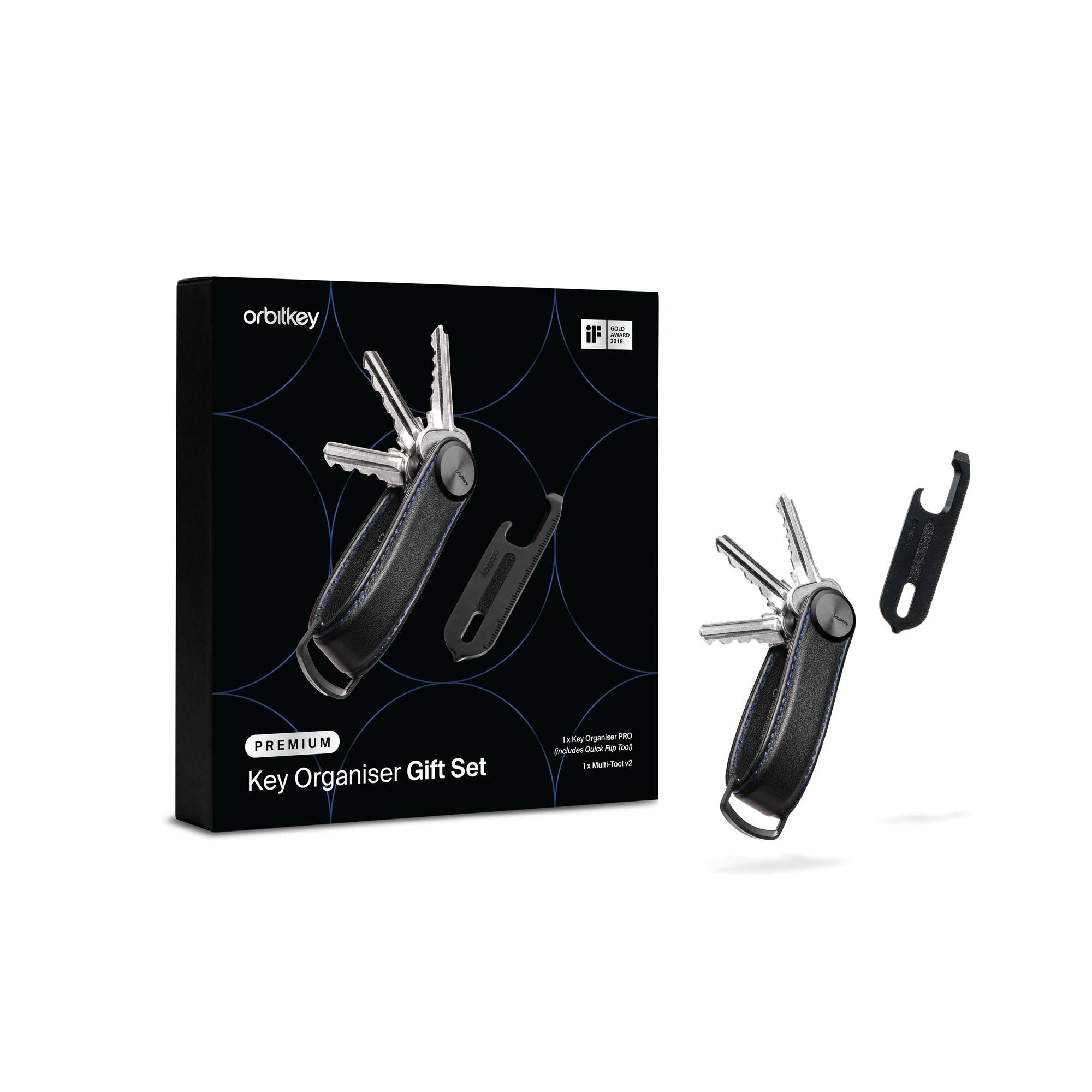 Orbitkey Set with Multitool - Leather Pro - Black With Blue Stitching ...