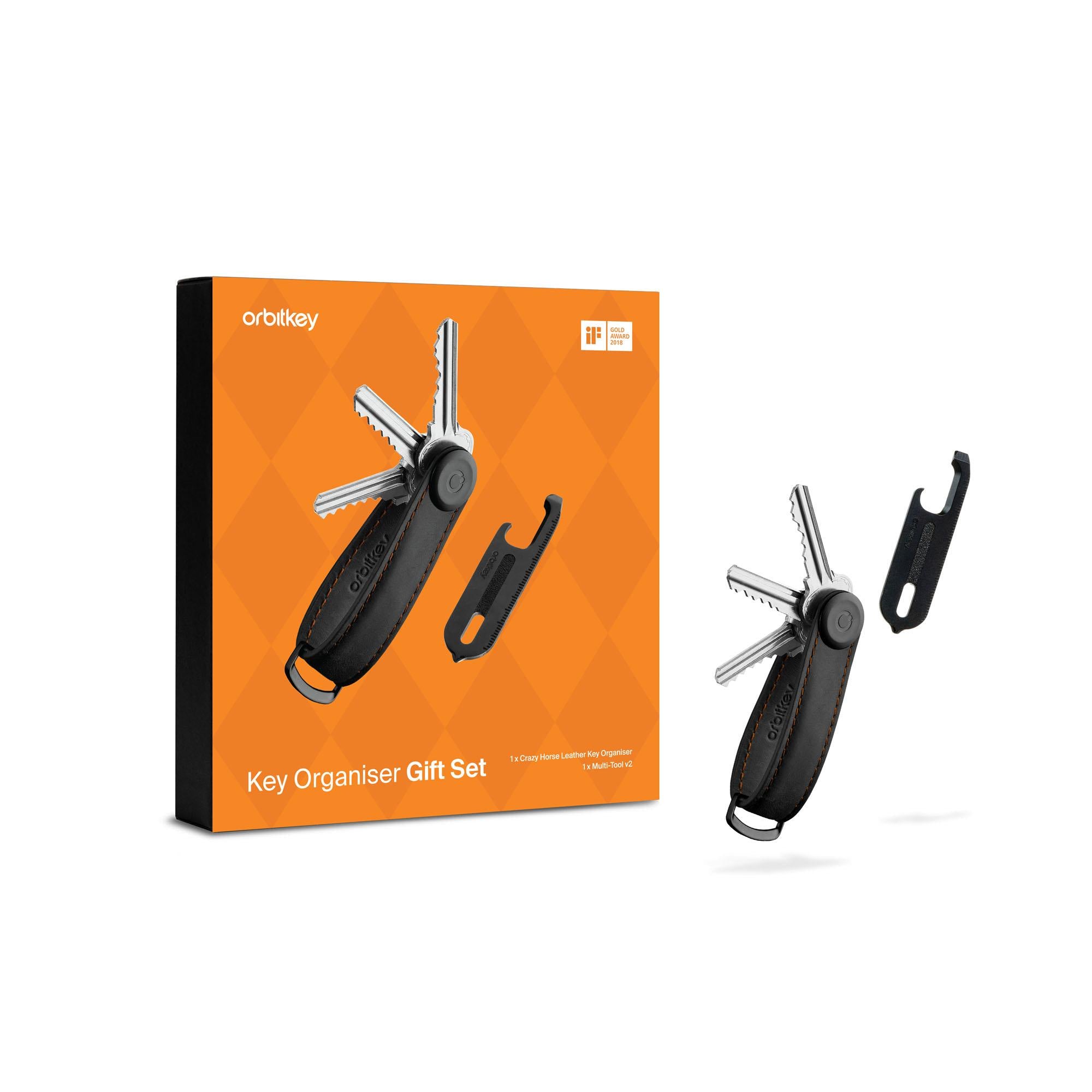 Orbitkey Set with Multitool - Crazy Horse - Black with Orange Stitching