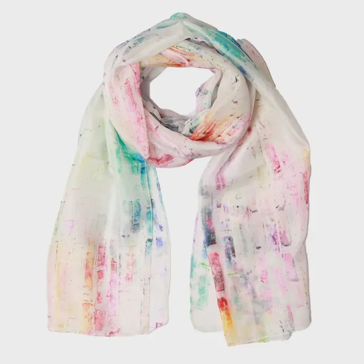 Abstract Pure Silk Scarf - White Paint