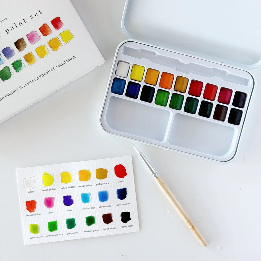 Watercolour Paint Set with Brush - 18 Colours