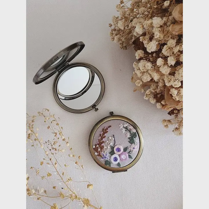 Embroidered Compact Mirror - Flower Garden
