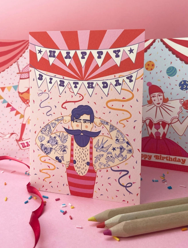 Circus Tattooed Strongman Card