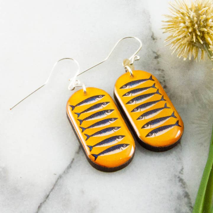 Oblong Drop Earrings - Retro Yellow Fish